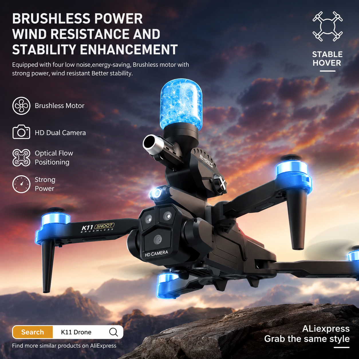 Drone Gimbal Mount - K11MAX Drone with Water Bombs 8k